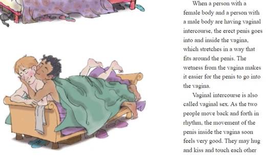 A cartoon of two people lying in a bed

Description automatically generated